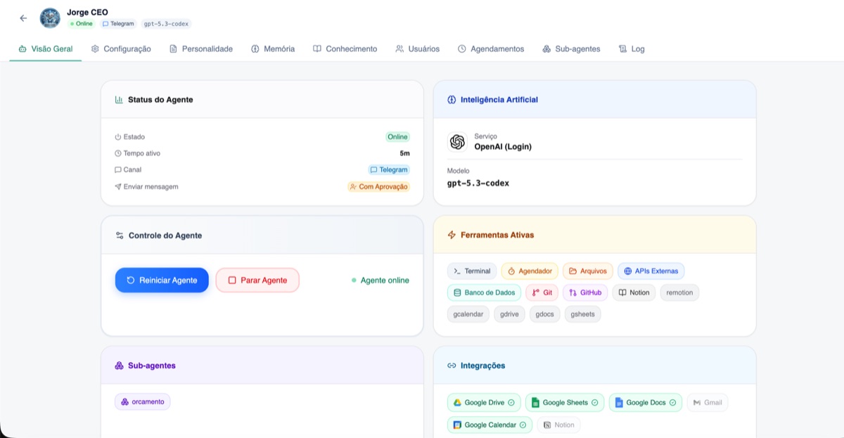 Tela interna de um agente no SMB Claw